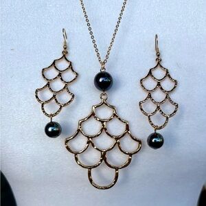 NEW Hamilton Gold Plated Hawaiian Necklace Earring Set    24”